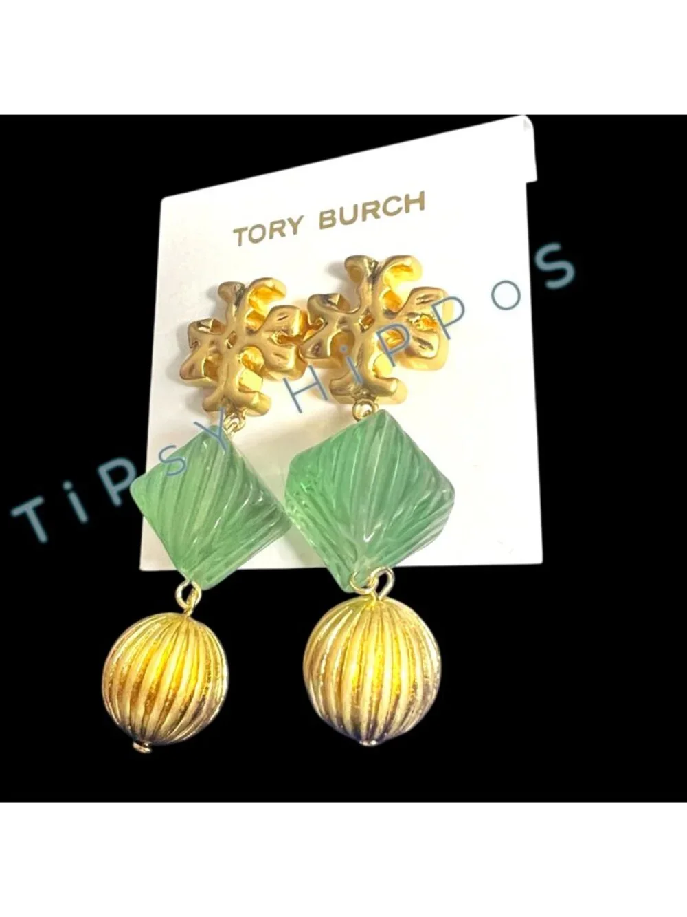 *** New!  Tory Bruch Roxanne Dangle Earrings in Gold and Green